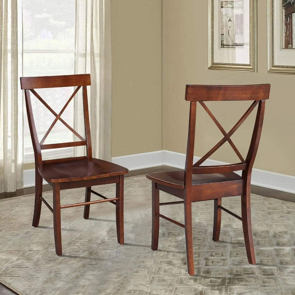 Espresso Solid Wood X Back Dining Chairs Set For Kitchen from PriceLows™
