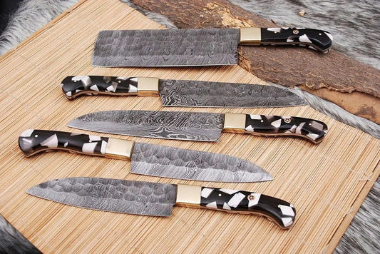 Exclusive Custom Handmade Damascus Kitchen Knife Set with Exotic Wood Handles and | Damascus Steel | Kitchen Knives Set | Home
