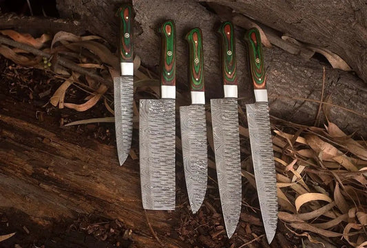 Exclusive Handmade Damascus Kitchen Knife Set with Exotic Wood Handles and Twisted | Damascus Steel | Kitchen Knives Set | Home