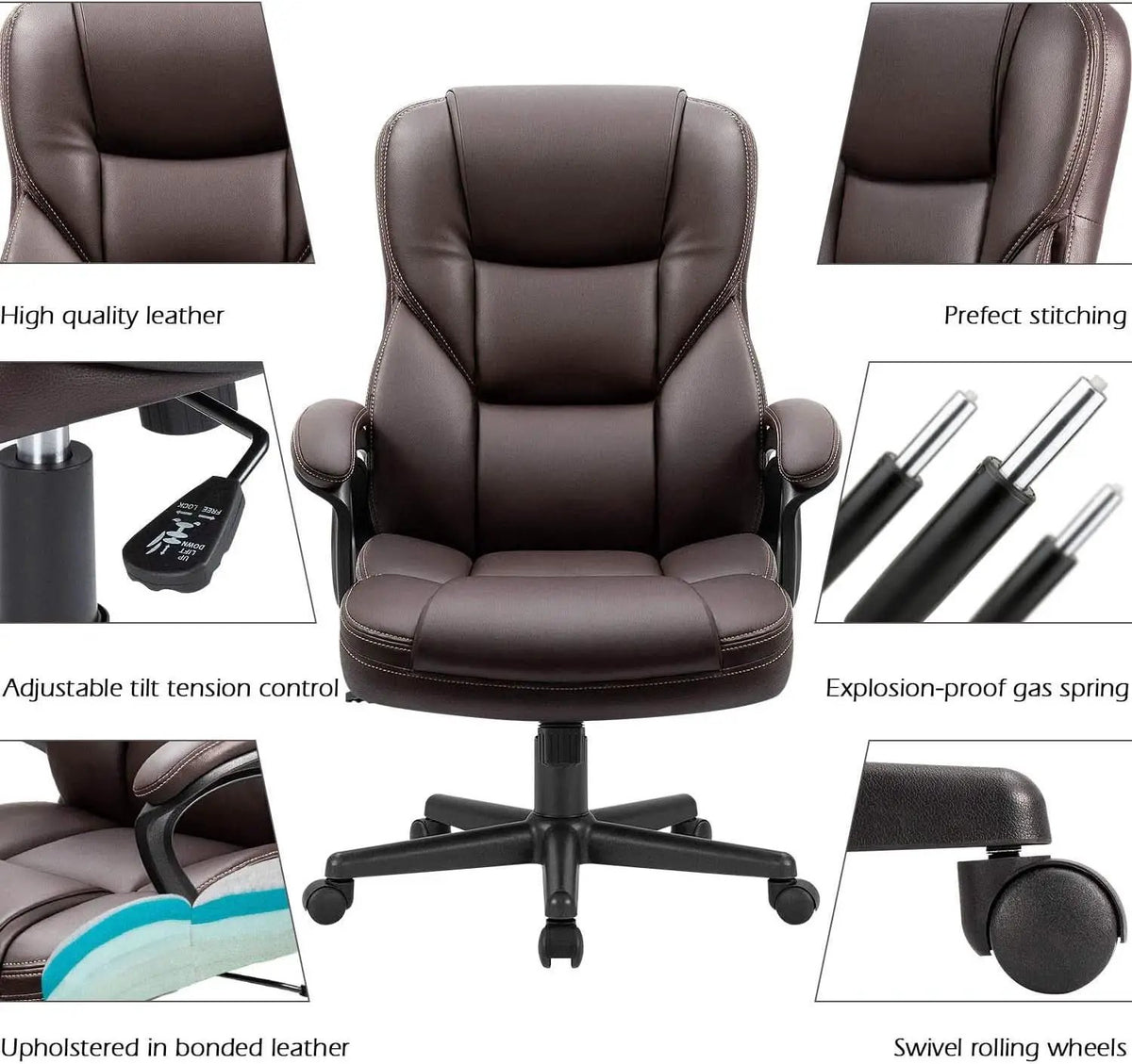 Executive Office Chair With Lumbar Support Brown PU Leather from PriceLows™
