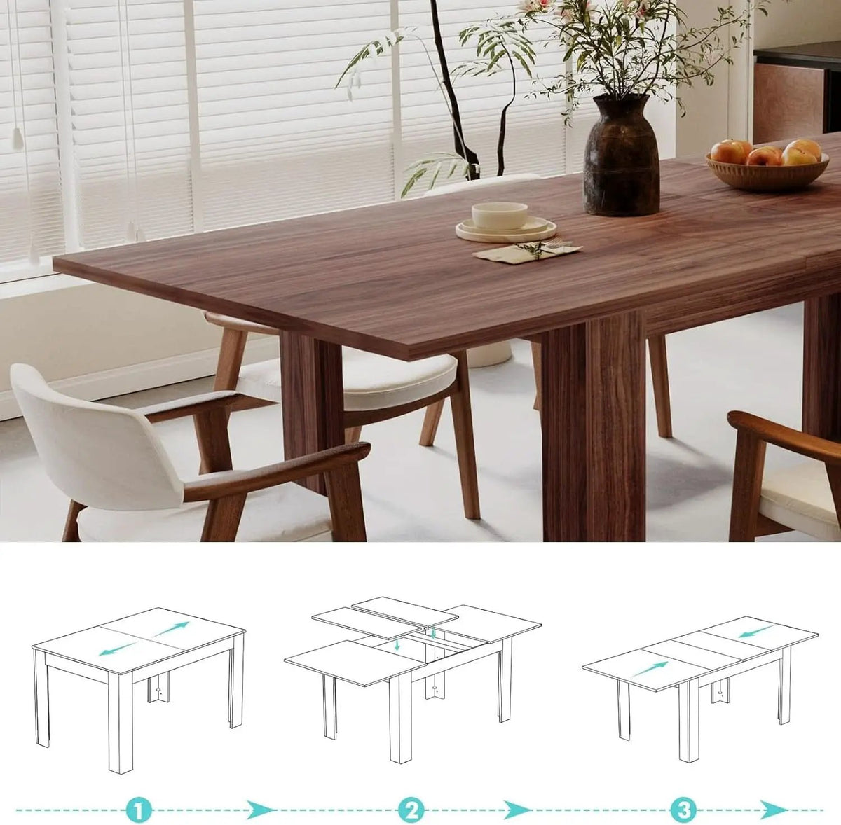 Expandable Dining Table For 6 To 8 Seater Brown Engineered Wood from PriceLows™