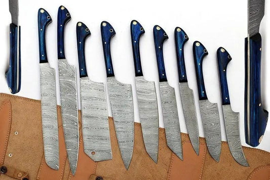 Exquisite Custom Handmade Damascus Kitchen Knife Set | Twisted Pattern Blades | Damascus Steel | Kitchen Knives Set | Home
