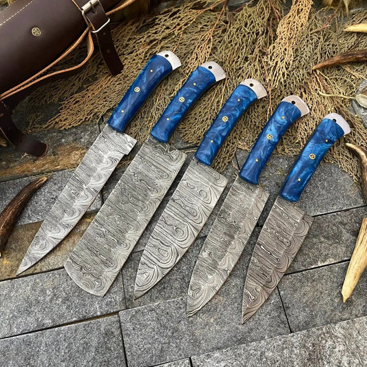 Exquisite Handmade Damascus Knife Set | Custom Hand-Forged | 8 Inch | Damascus Steel | Kitchen Knives Set