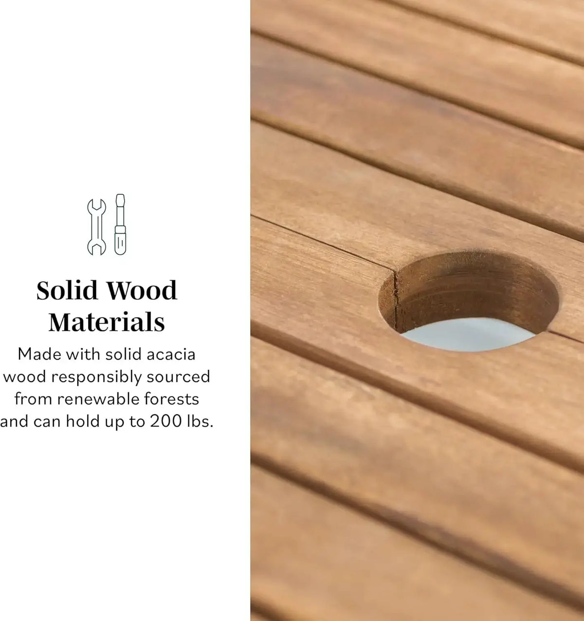 Maui Modern Solid Acacia Wood Slatted Patio Dining Table, 78 Inch, Brown from PriceLows™