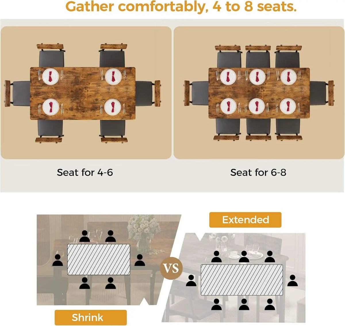 Sixty Three Inch Extendable Dining Table Set Rustic Brown from PriceLows™