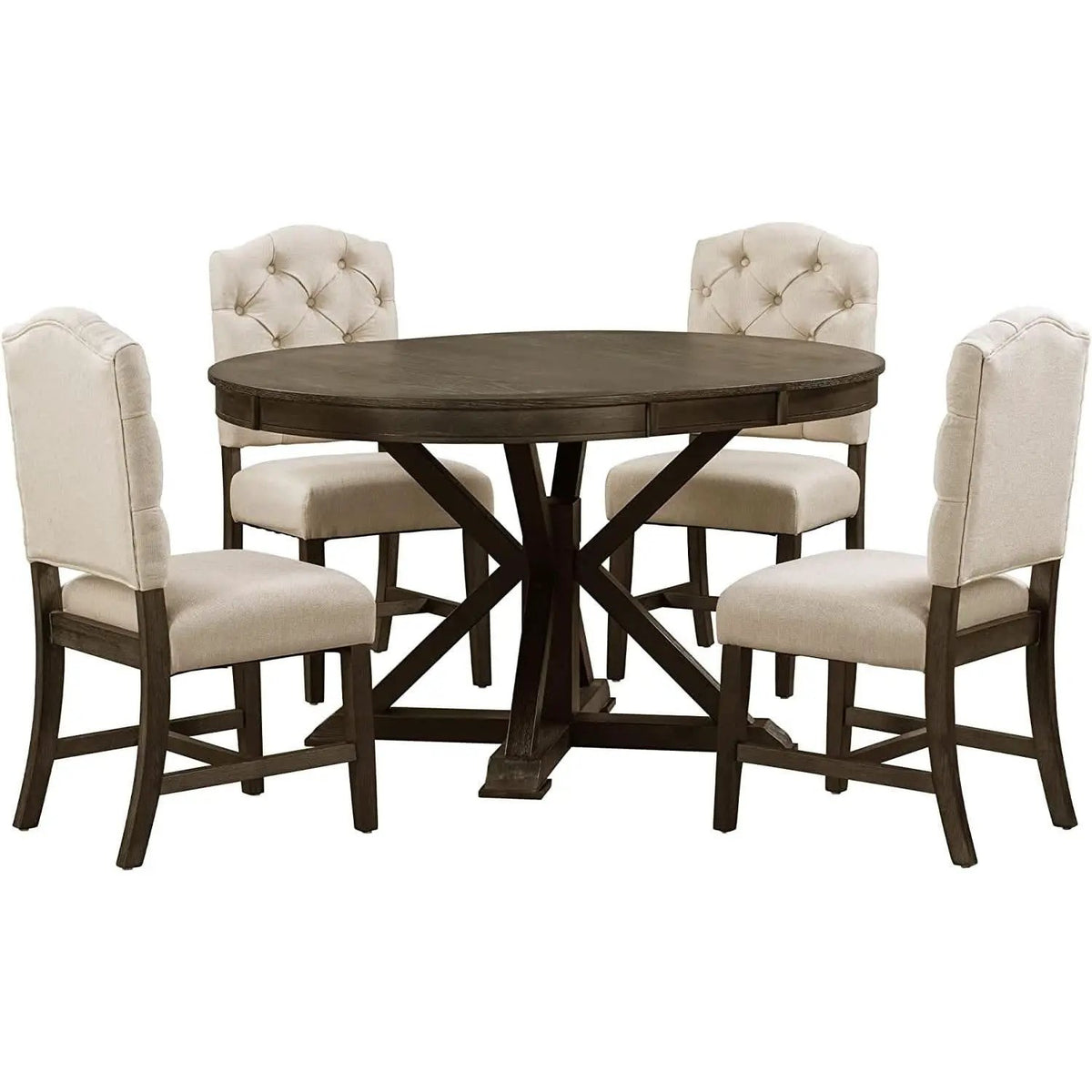 Extendable Round Dining Table Set 5 Piece Modern Farmhouse Style from PriceLows™
