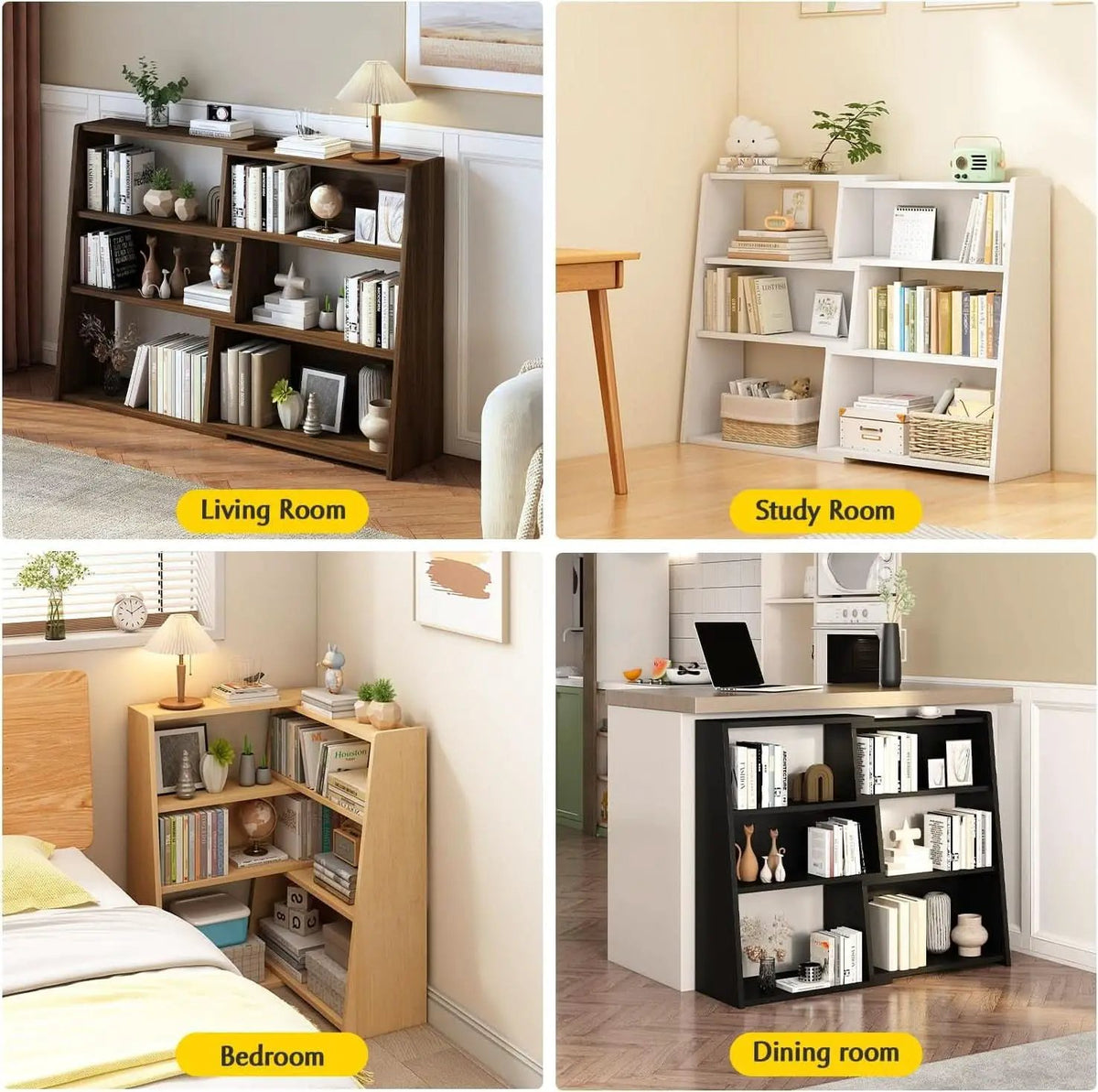 Extendable Walnut Three Tier Bookcase With Open Cubbies from PriceLows™