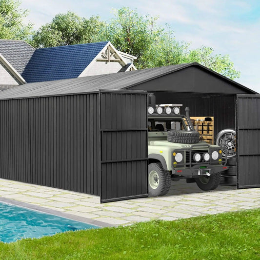 Extra Large Heavy Duty Outdoor Metal Carport Garage Shed With Lockable Double Hinged | 20 ft | Iron | Storage Shed