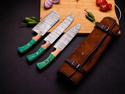 Custom Handmade Damascus Knife Set - Premium Pakkawood Handles | 8 Inch | Damascus Steel | Kitchen Knives Set