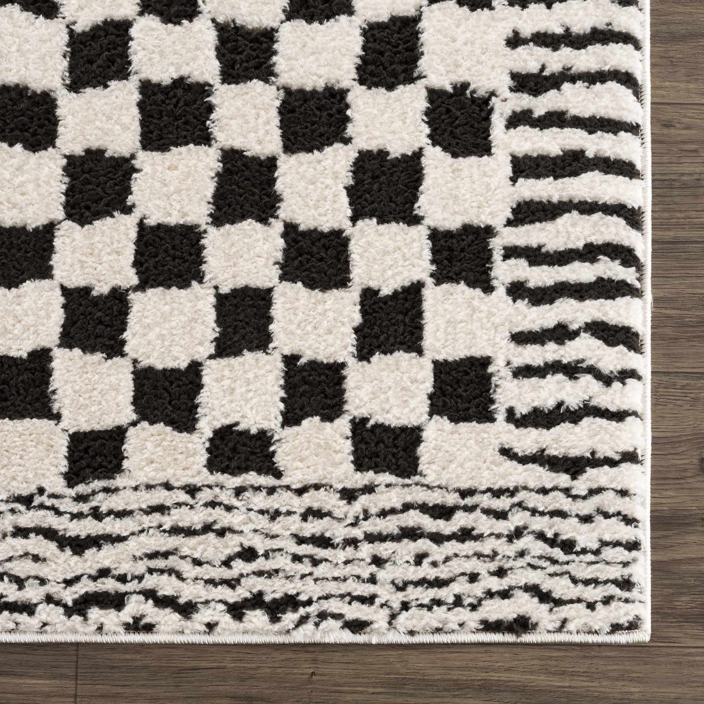 Leryn Black & White Checkered Area Rug from PriceLows™