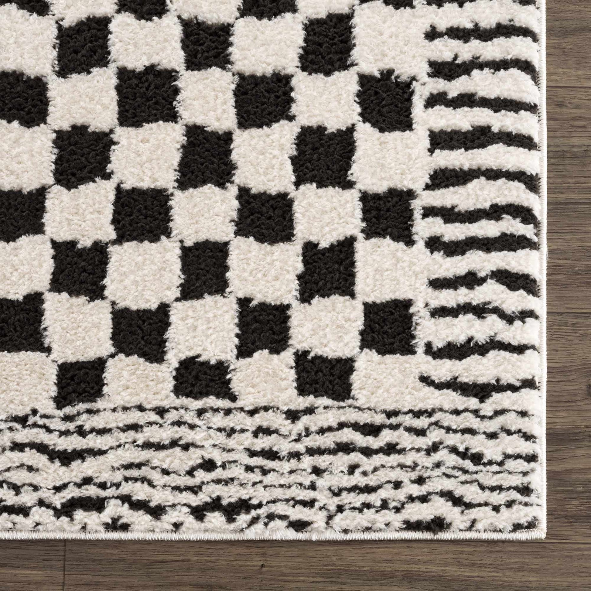 Leryn Black & White Checkered Area Rug from PriceLows™