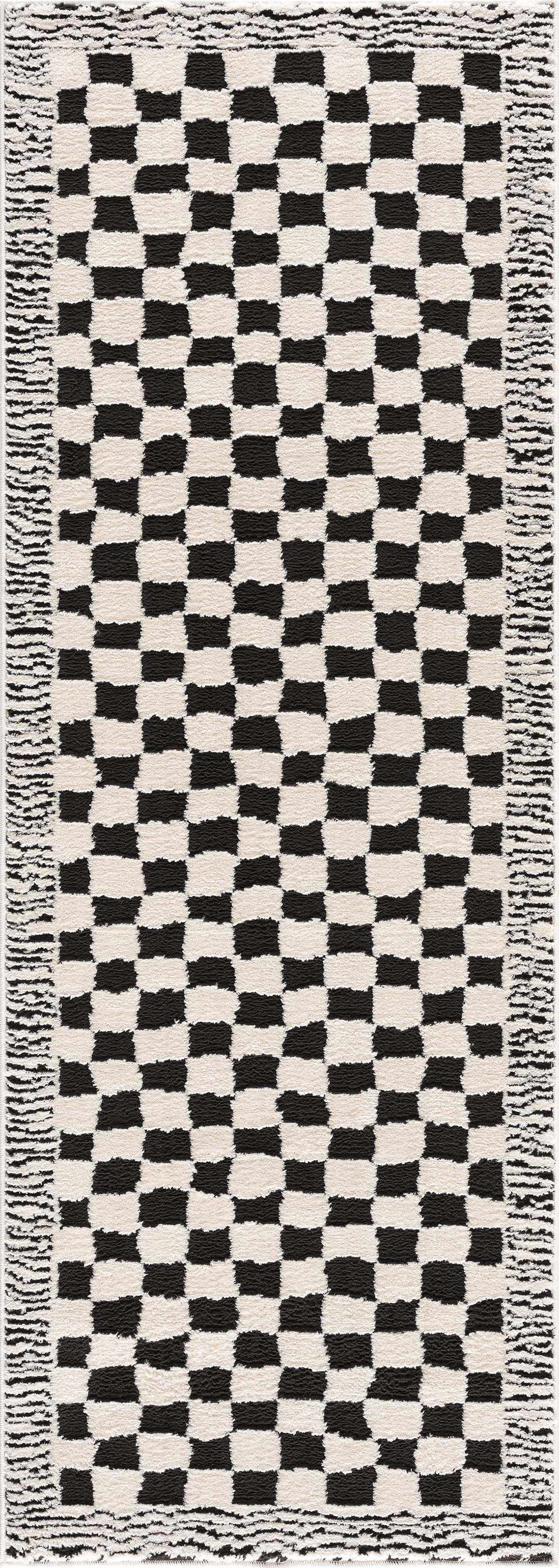 Leryn Black & White Checkered Area Rug from PriceLows™