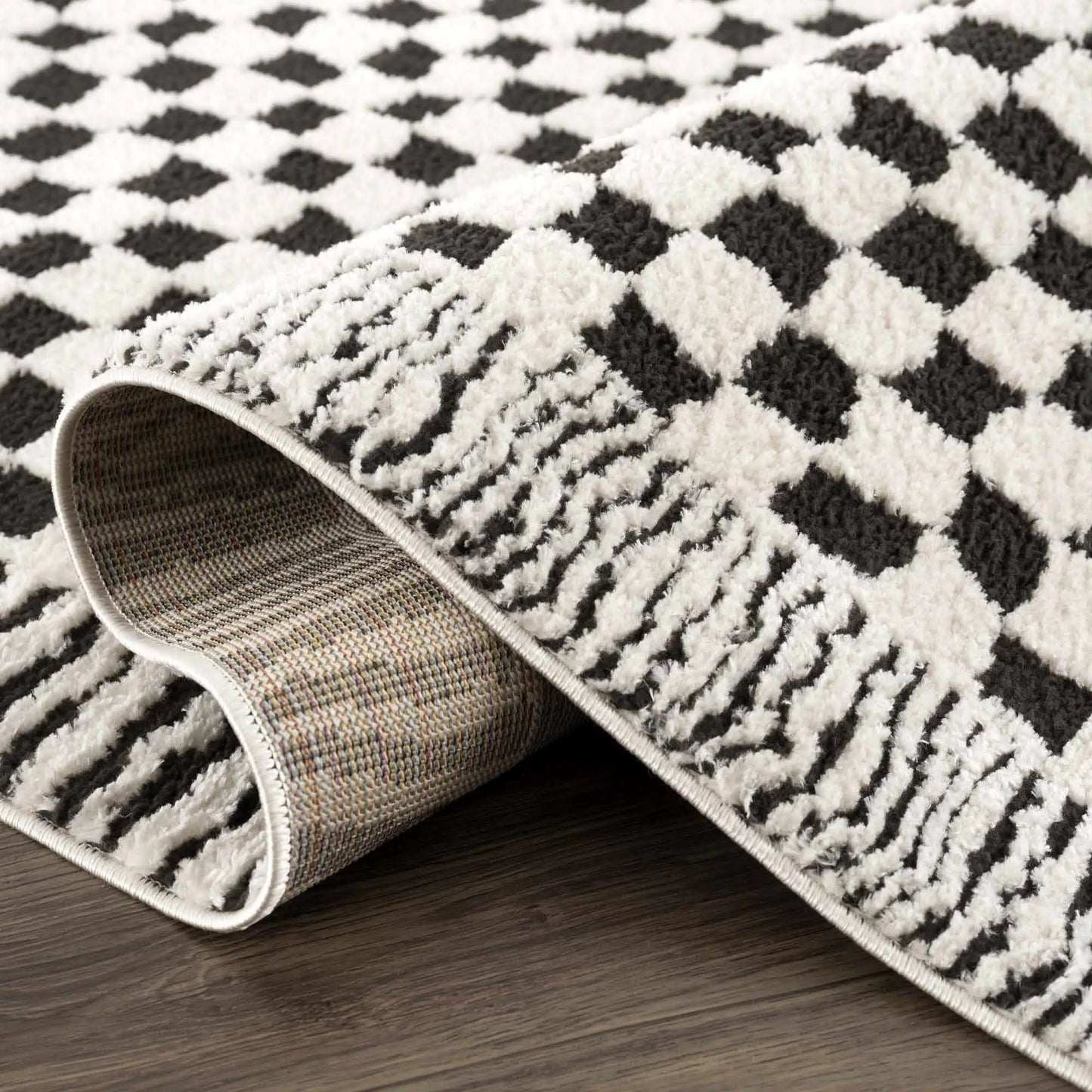 Leryn Black & White Checkered Area Rug from PriceLows™