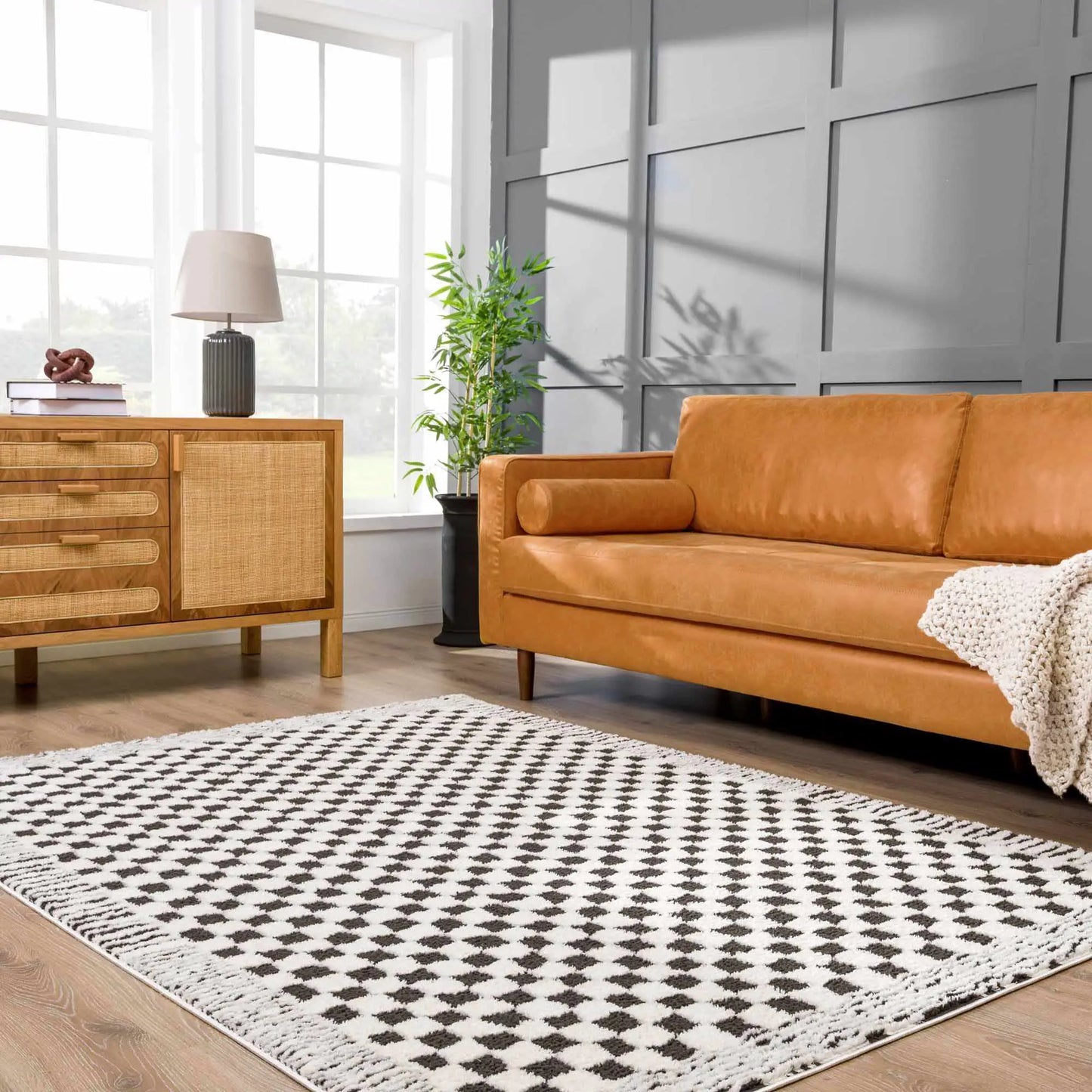 Leryn Black & White Checkered Area Rug from PriceLows™