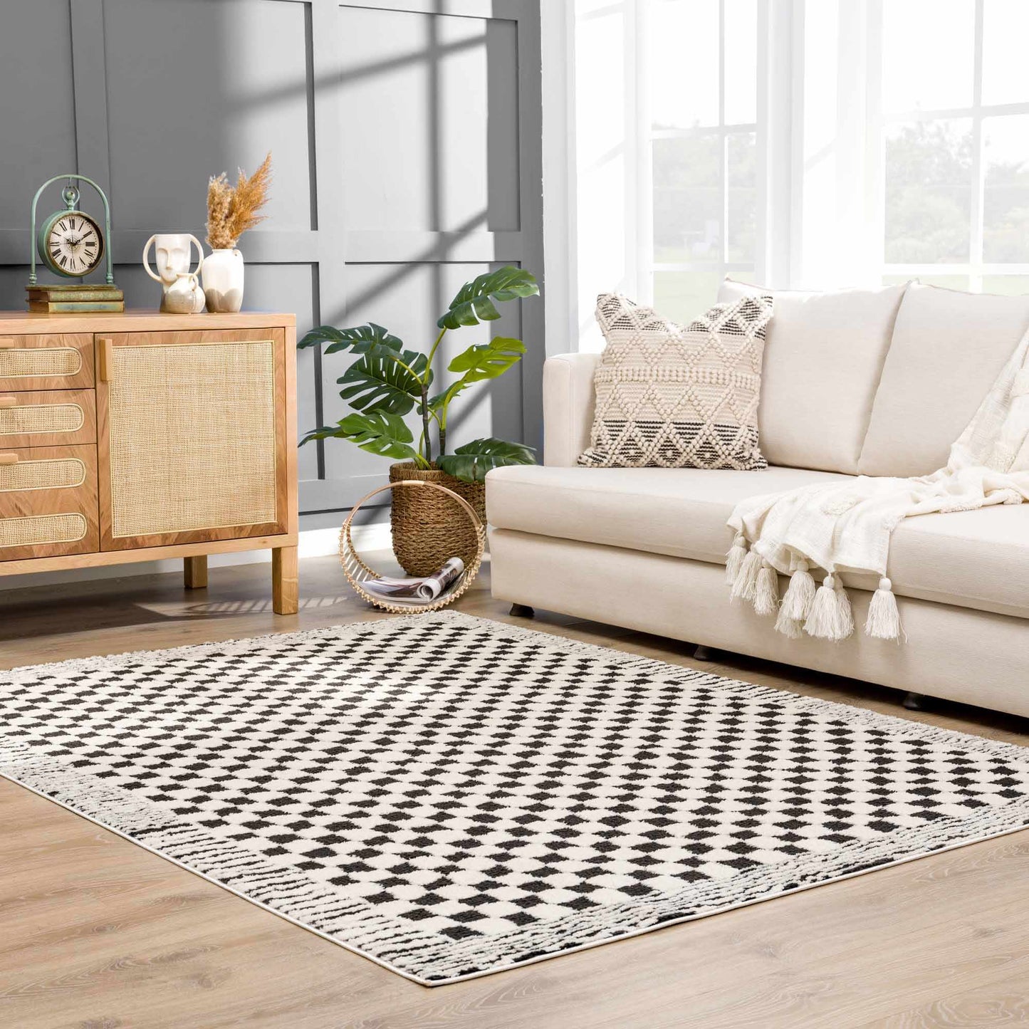 Leryn Black & White Checkered Area Rug from PriceLows™
