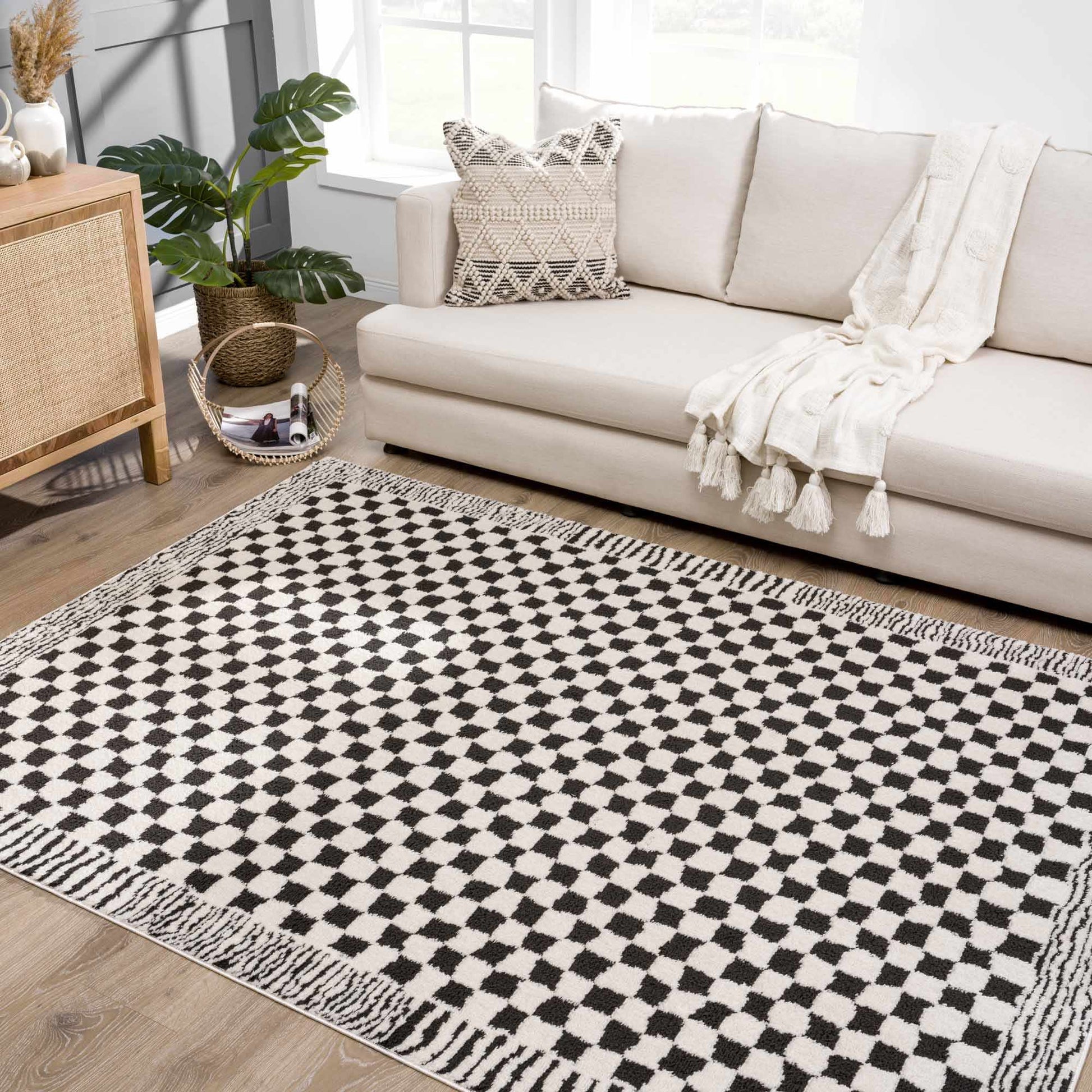 Leryn Black & White Checkered Area Rug from PriceLows™