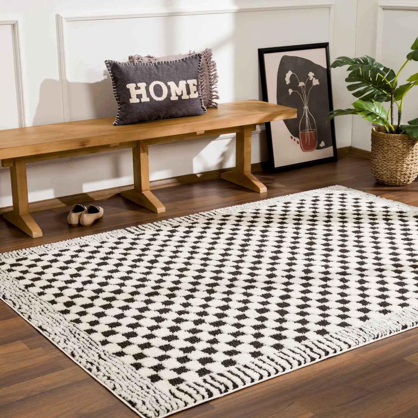 Leryn Black & White Checkered Area Rug from PriceLows™