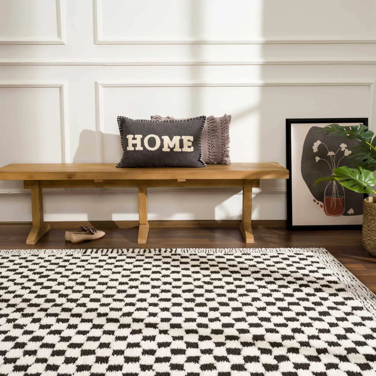 Leryn Black & White Checkered Area Rug from PriceLows™