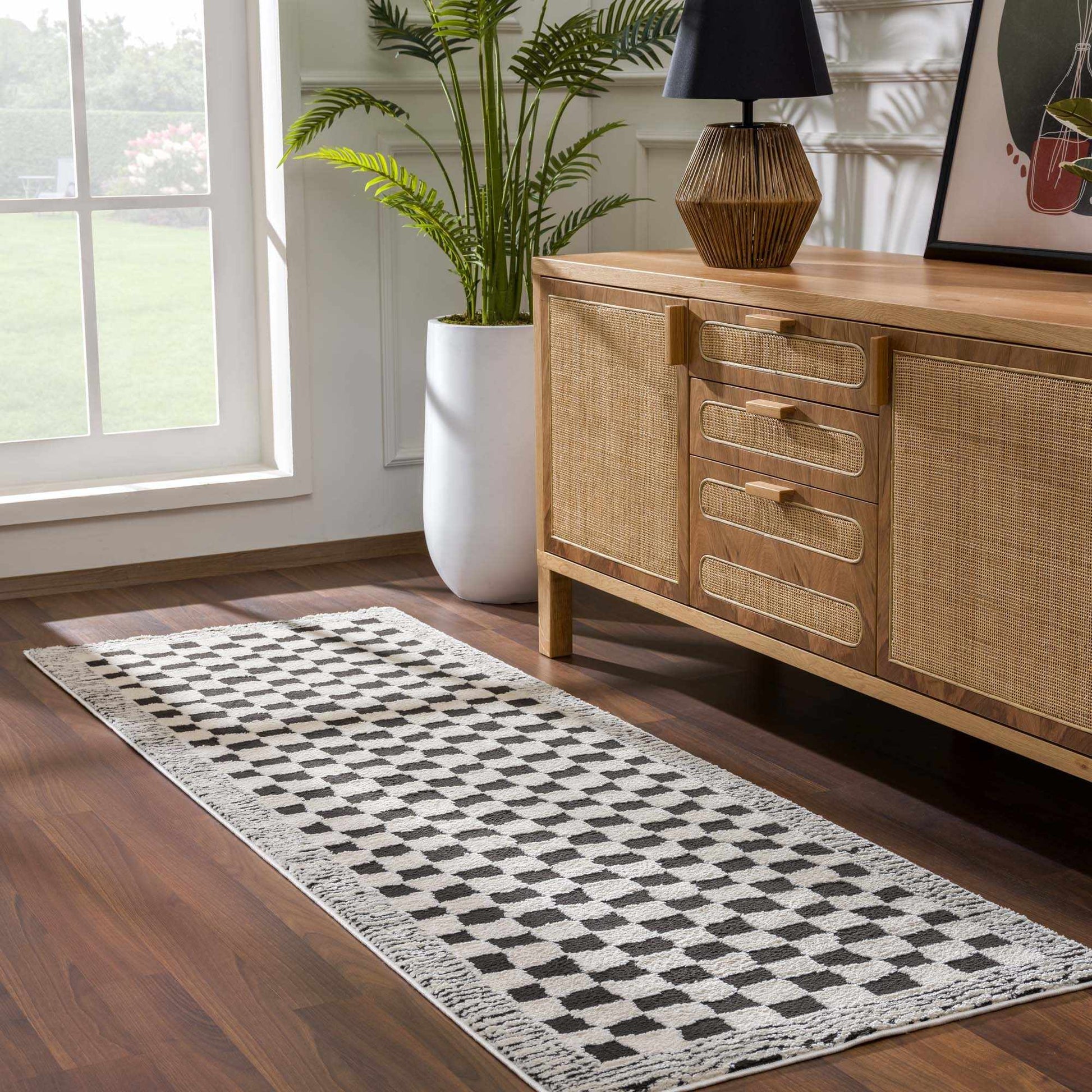 Leryn Black & White Checkered Area Rug from PriceLows™