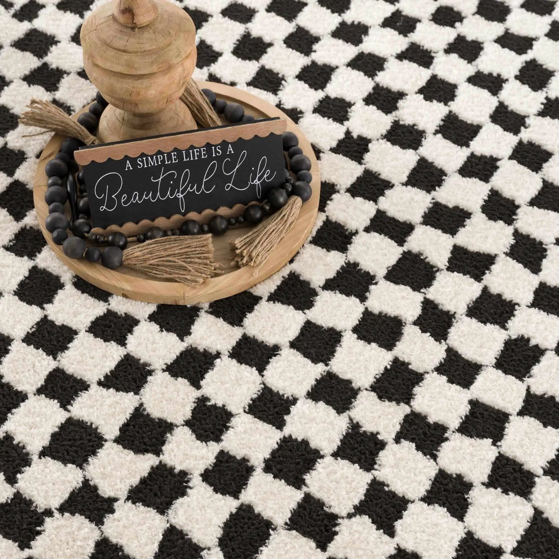 Leryn Black & White Checkered Area Rug from PriceLows™