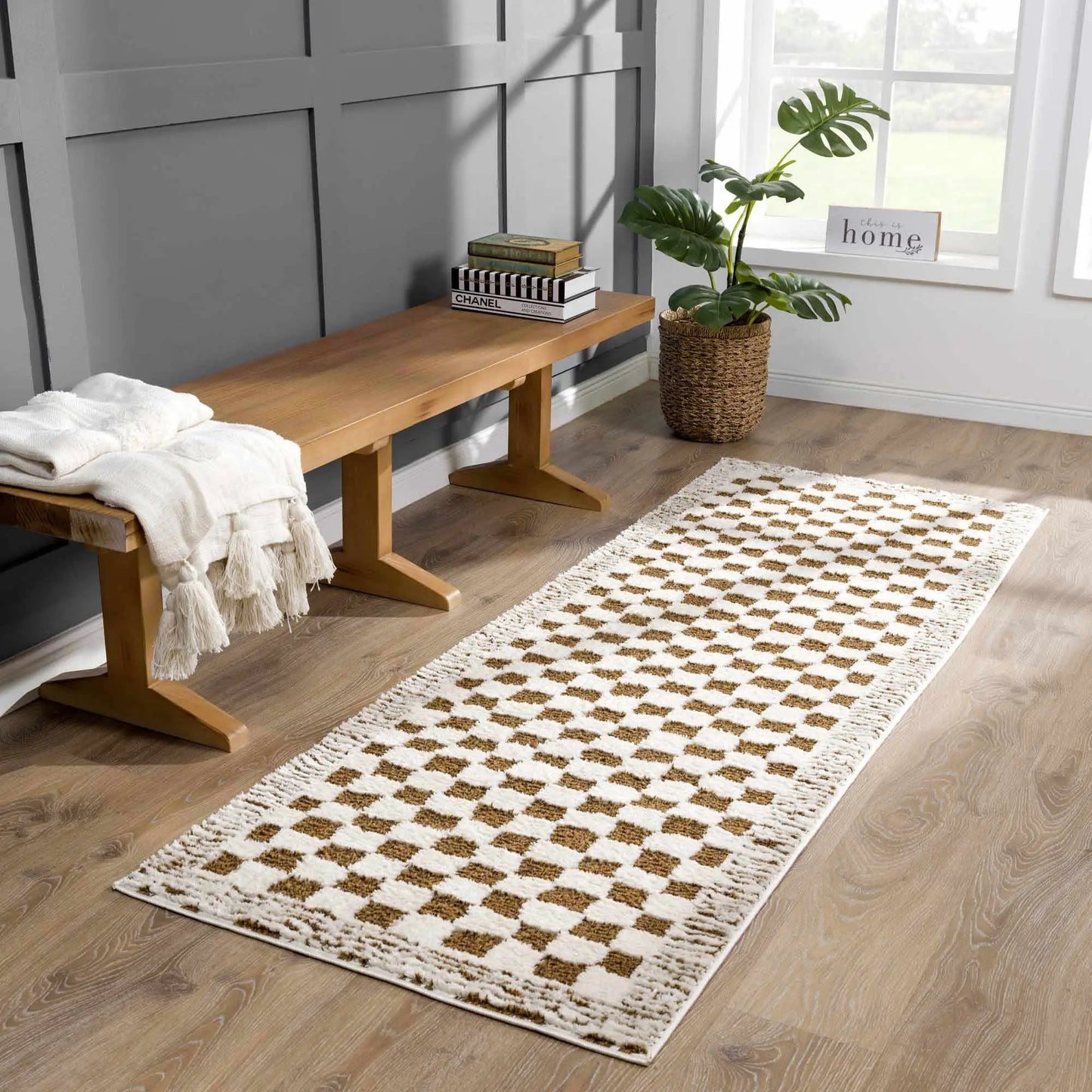 Leryn Brown & White Checkered Area Rug from PriceLows™