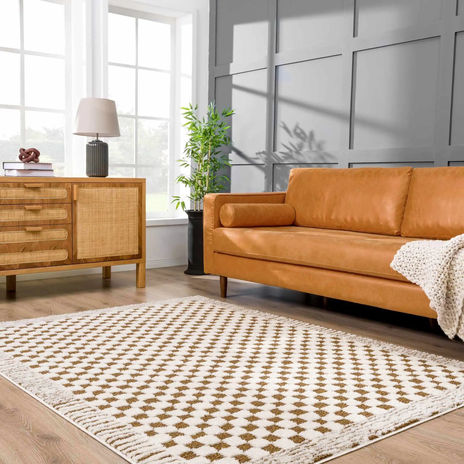 Leryn Brown & White Checkered Area Rug from PriceLows™