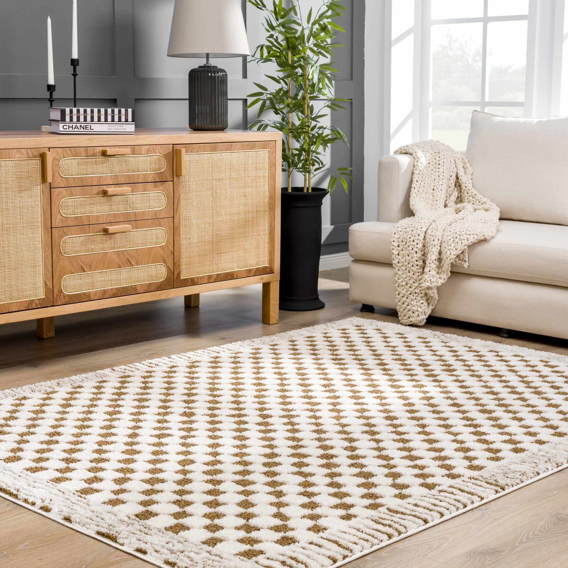 Leryn Brown & White Checkered Area Rug from PriceLows™