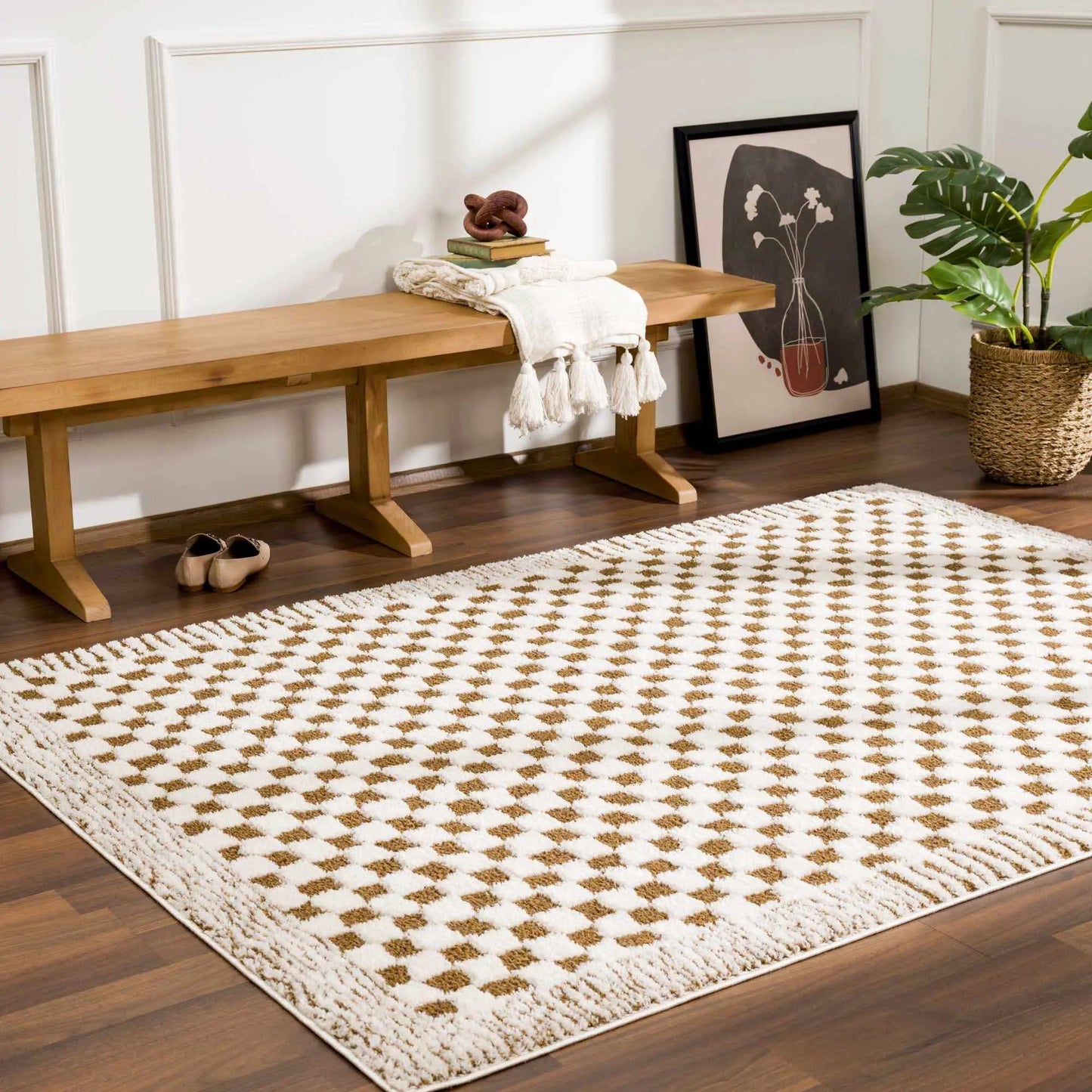 Leryn Brown & White Checkered Area Rug from PriceLows™