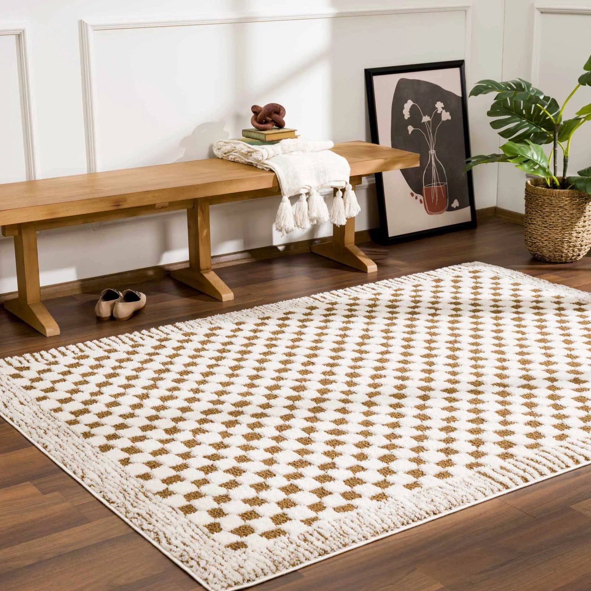 Leryn Brown & White Checkered Area Rug from PriceLows™