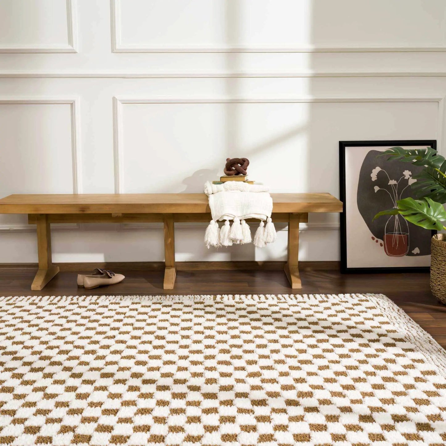 Leryn Brown & White Checkered Area Rug from PriceLows™