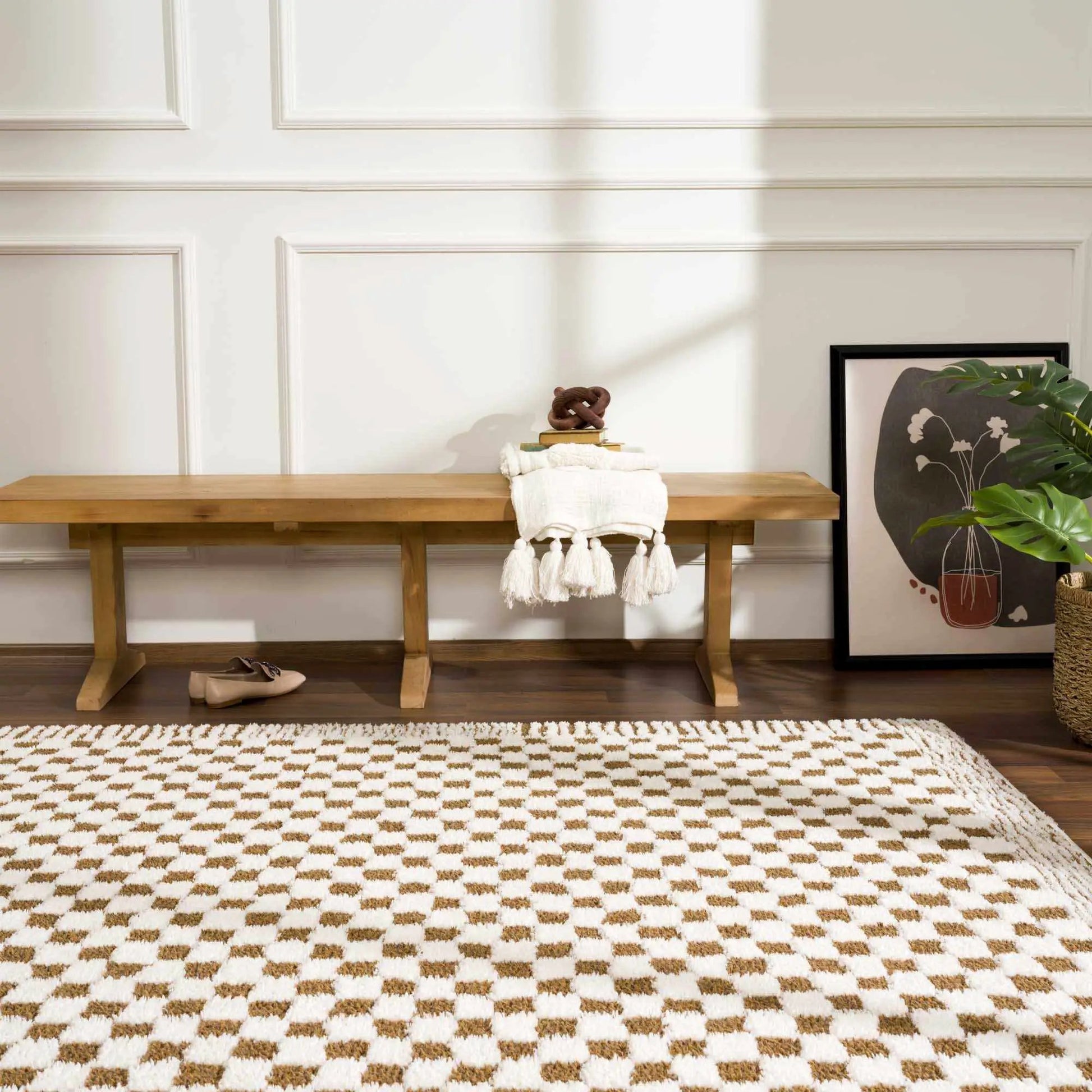 Leryn Brown & White Checkered Area Rug from PriceLows™