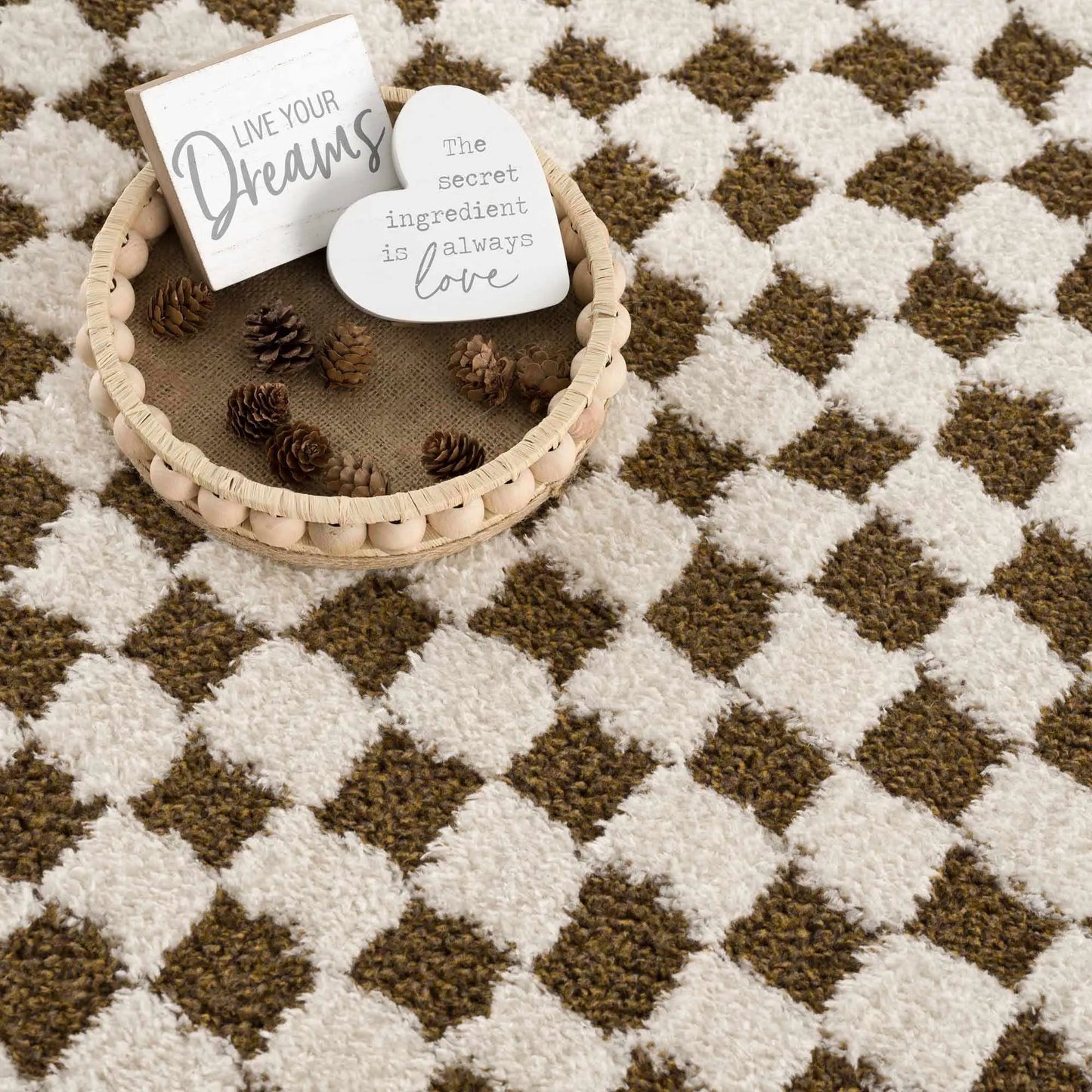 Leryn Brown & White Checkered Area Rug from PriceLows™