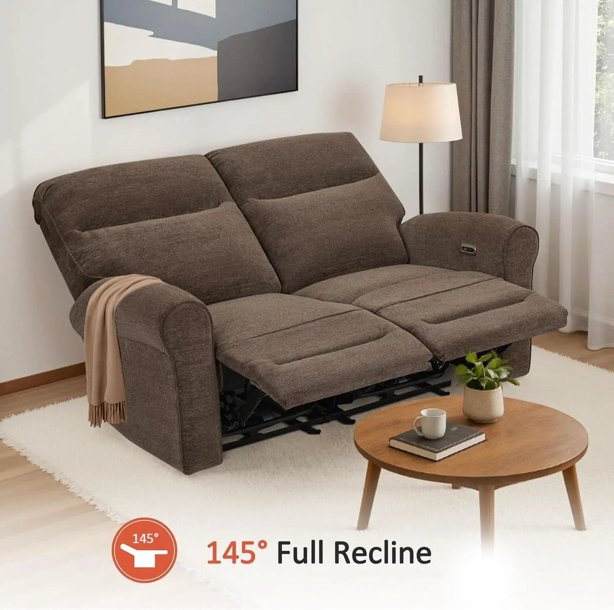Fabric 64.6 Inch Dark Brown Wall Hugger Power Recliner Loveseat from PriceLows™