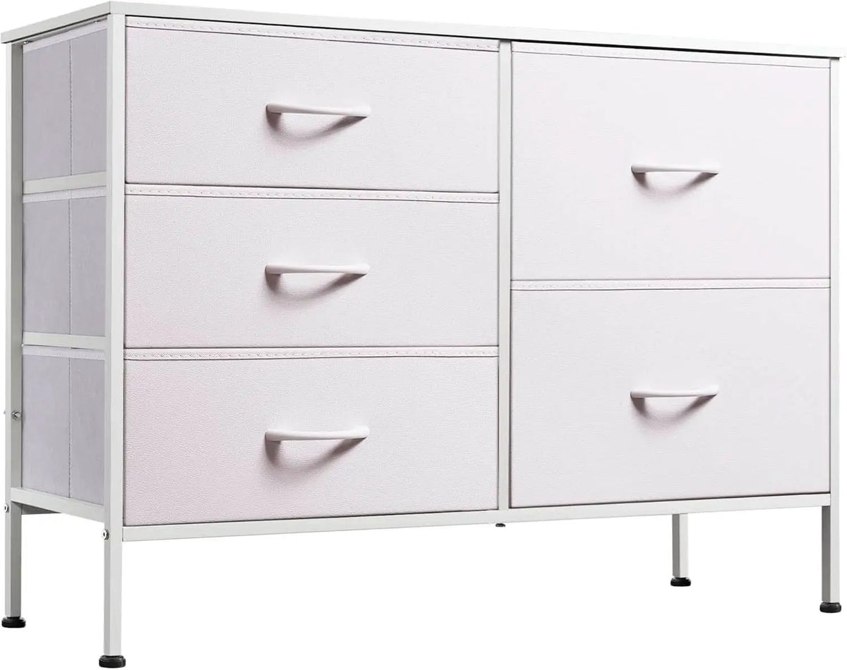 Fabric Dresser With 5 Drawers White For Bedroom Storage Organizer from PriceLows™