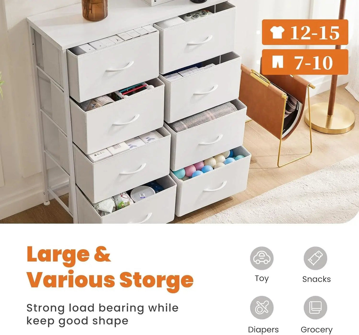 Fabric Dresser With Eight Compartment Bins WoodenTop from PriceLows™