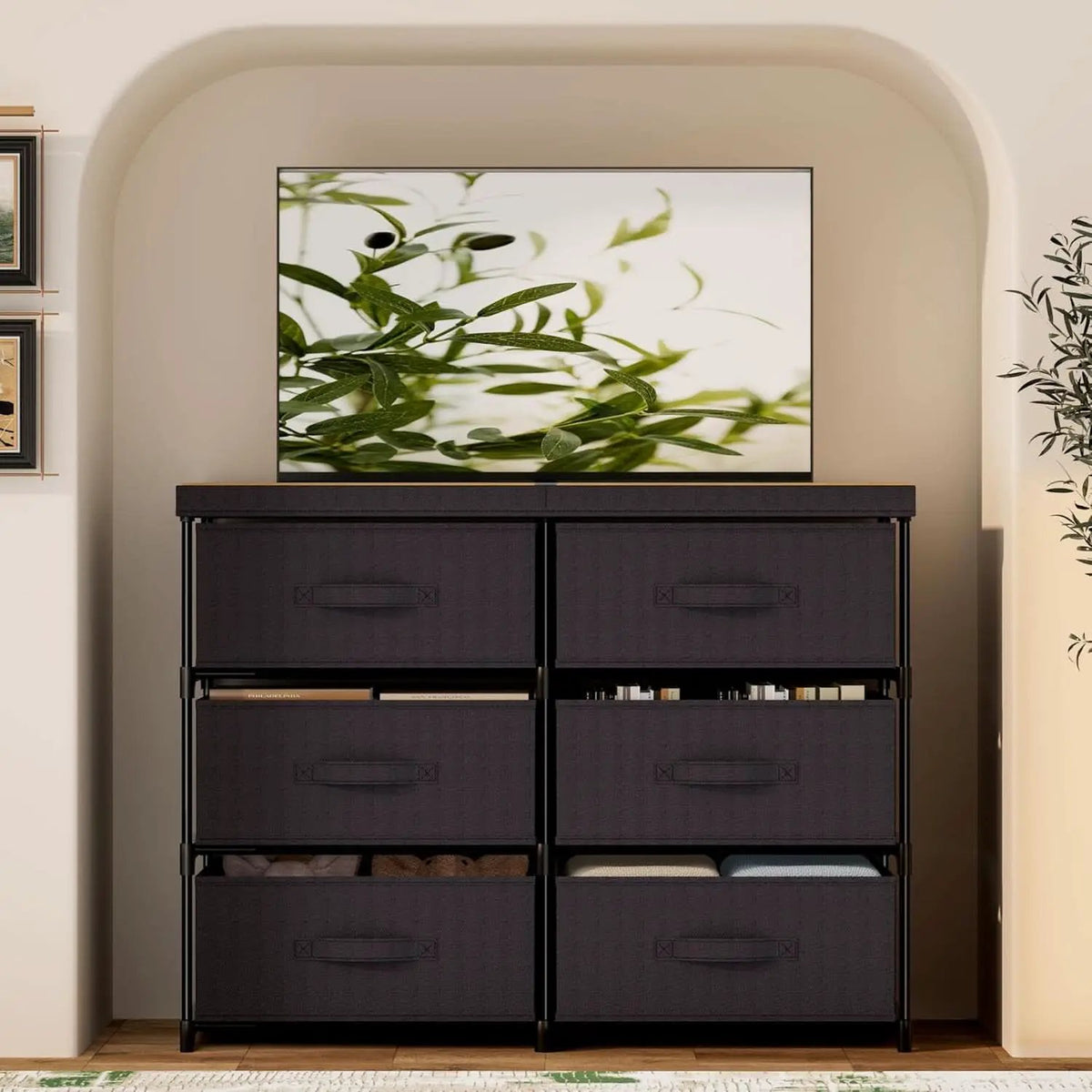 Fabric Dresser With Six Drawers Metal Frame And Wooden Top from PriceLows™