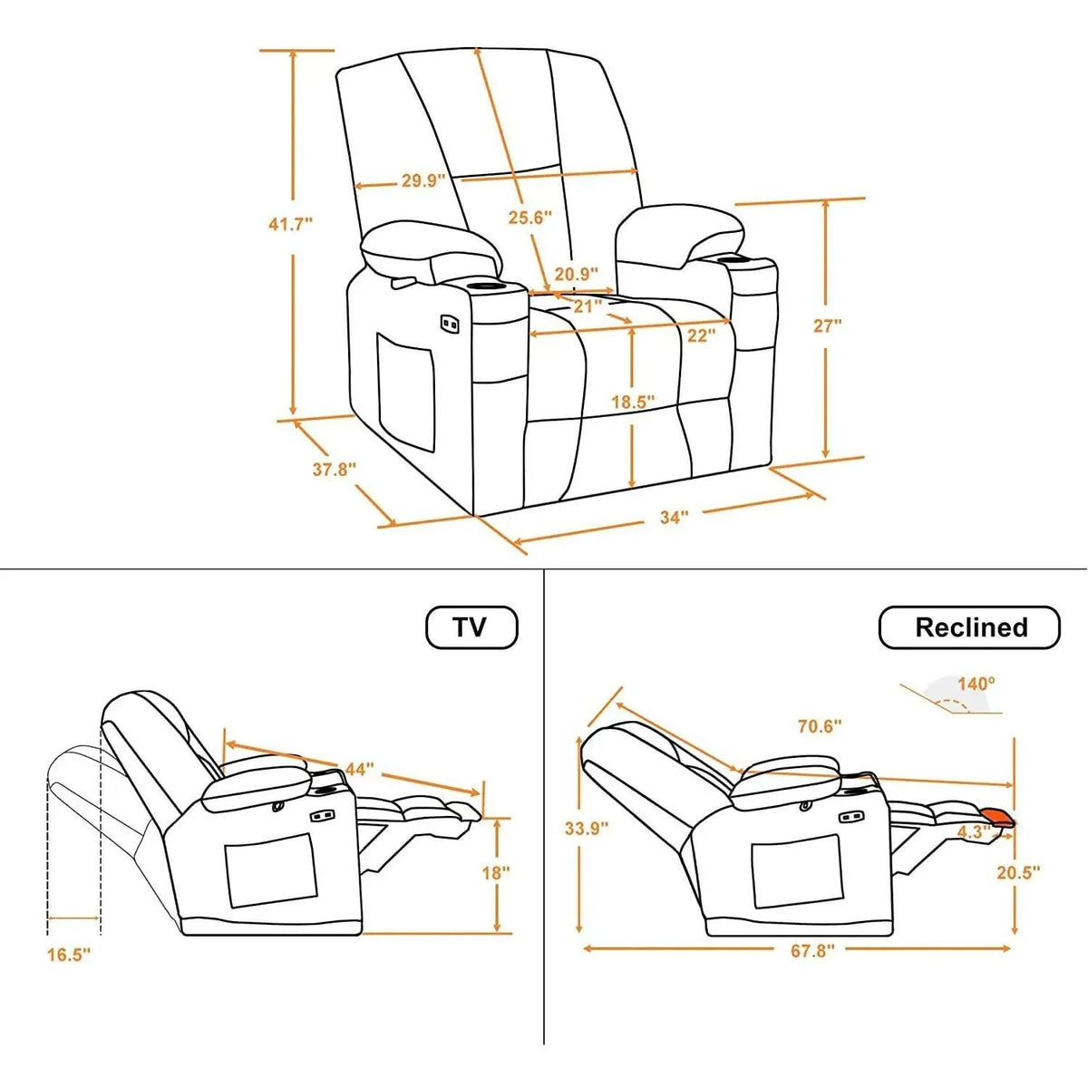 Fabric Electric Recliner Chair With Heat Remote Control from PriceLows™