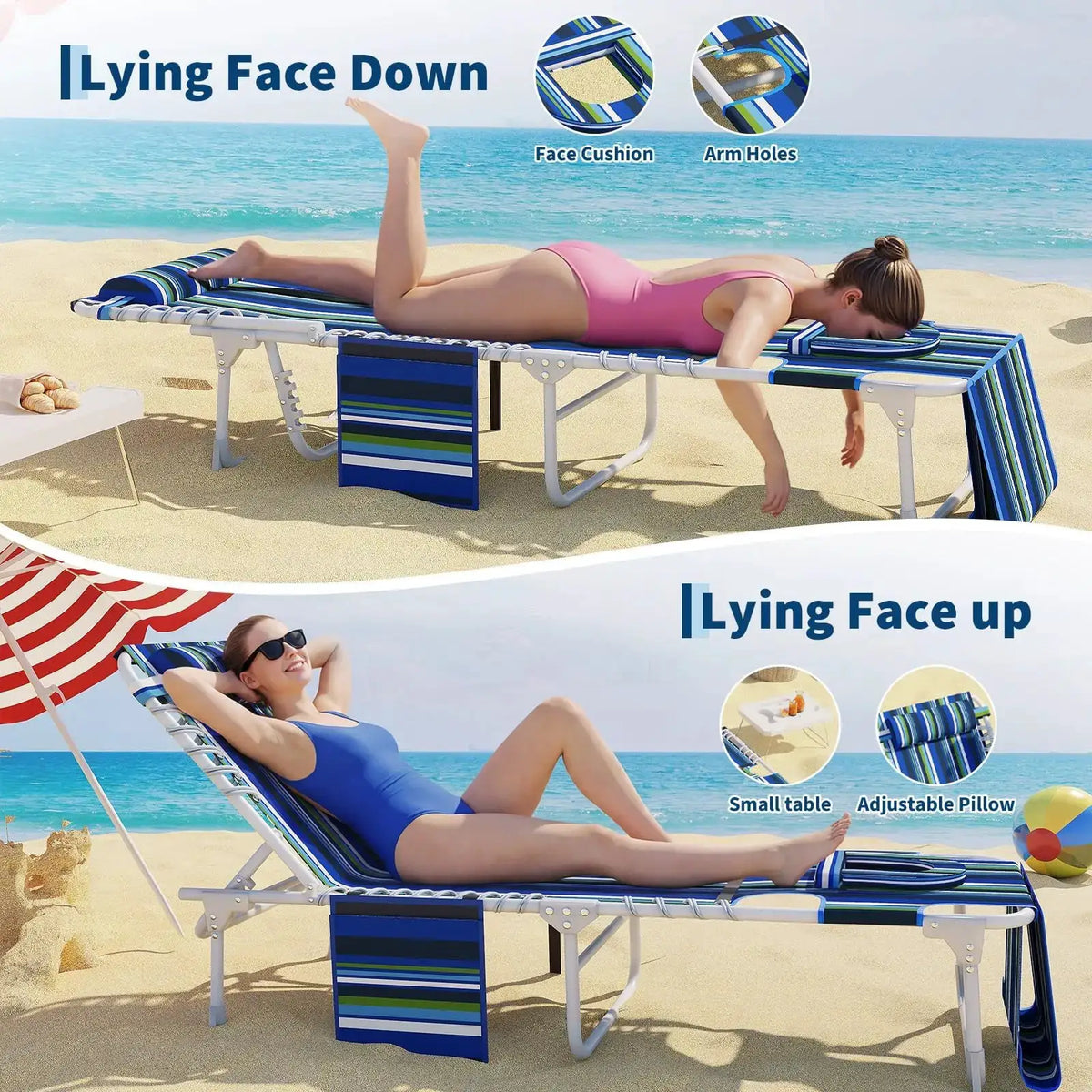 3-in-1 Face Down Tanning Chair With Side Table Lay Flat Folding Sunbathing Lounge Chair For Outdoor Beach Pool Patio 330 Lbs from PriceLows™