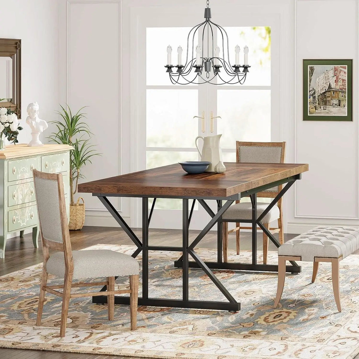 Farmhouse 70.8 Inch Wood Dining Table With Metal Legs from PriceLows™