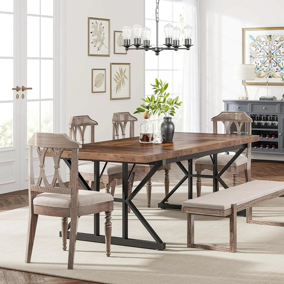 Farmhouse 70.8 Inch Wood Dining Table With Metal Legs from PriceLows™