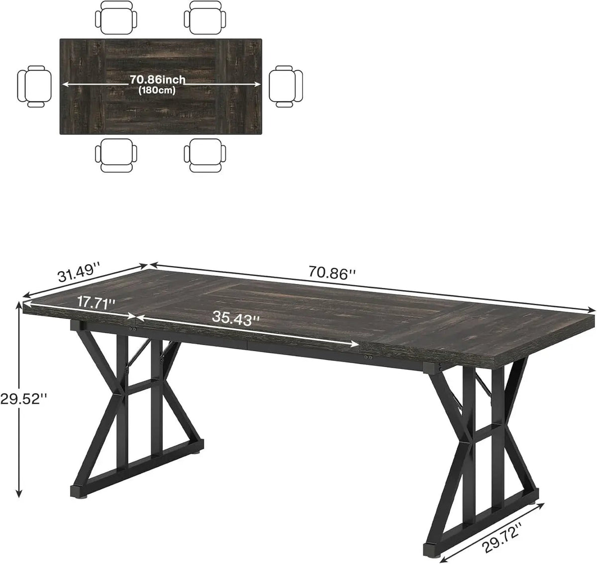 Farmhouse Dining Table 70.8 Inch Heavy Duty Metal Legs from PriceLows™