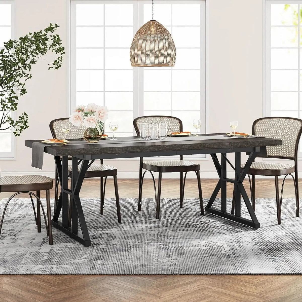 Farmhouse Dining Table 70.8 Inch Heavy Duty Metal Legs from PriceLows™