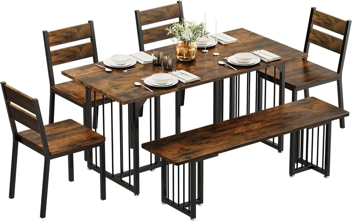 63 Inches Luxurious Farmhouse Dining Table Set Walnut from PriceLows™