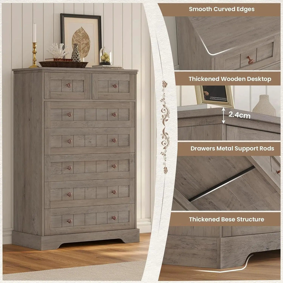 Black 51In Farmhouse Dresser Storage Organization Drawers from PriceLows™