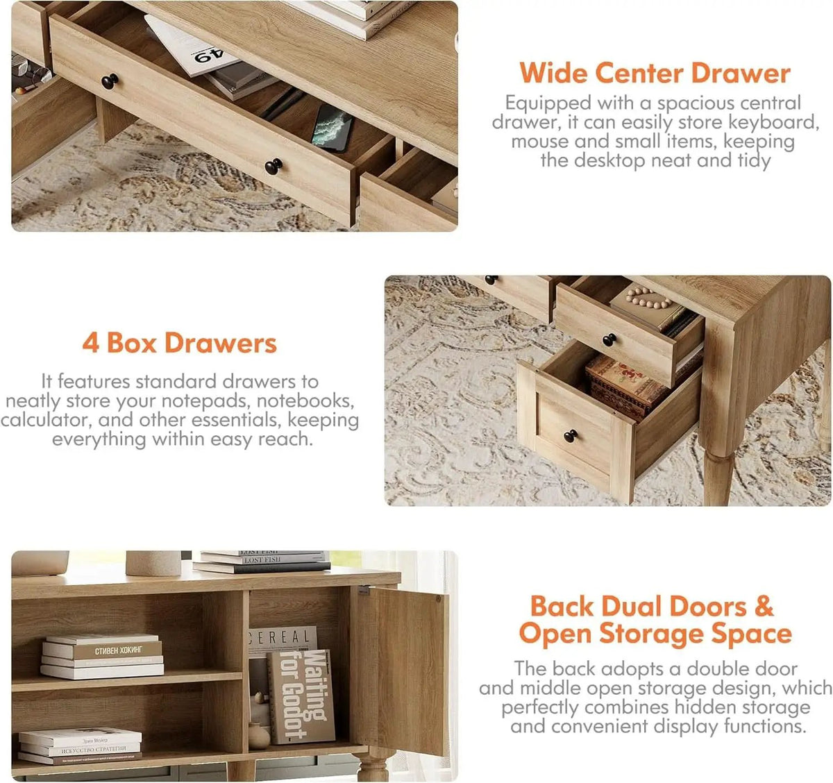 Farmhouse Executive Desk with Storage and Charging Station from PriceLows™