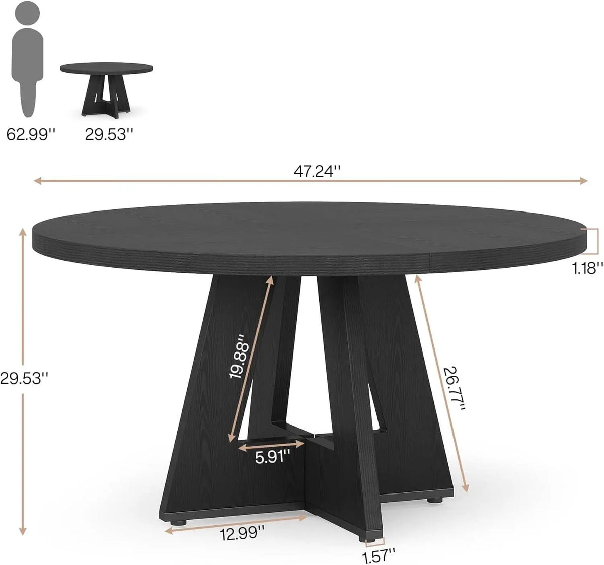 Farmhouse Round Dining Table 47 Inch Black For Four from PriceLows™