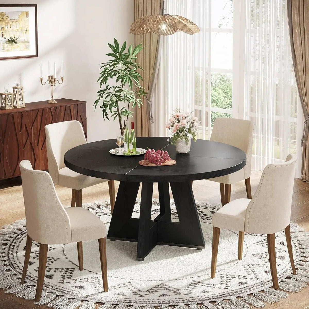 Farmhouse Round Dining Table 47 Inch Black For Four from PriceLows™