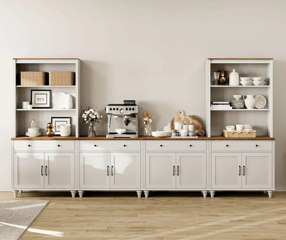 Farmhouse TV Stand For 75 Inch TV Off White 8 Doors from PriceLows™