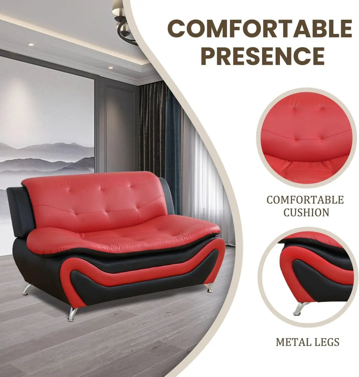 Faux Leather Sofa And Loveseat Set Red 2 Piece from PriceLows™