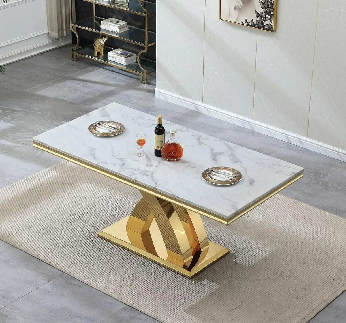 Faux Marble Dining Table 70 Inch With X Pedestal Base from PriceLows™